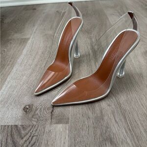 Clear PVC and Tan Pointed Toe Heels
